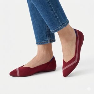 Rothy’s The Point Garnet Red Reflective Stripe Knit Flats Sustainable Size 8 NIB